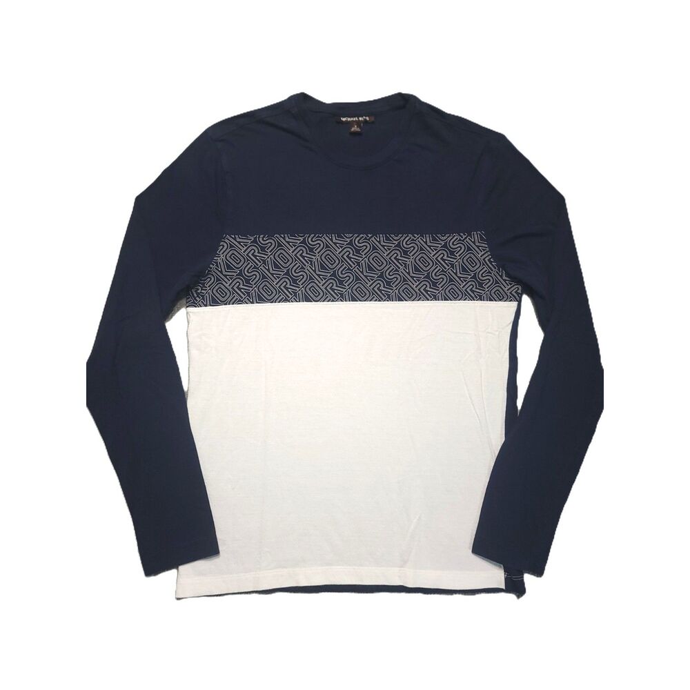 Michael Kors Long Sleeve T Shirt Mens S Logo Graphic Panel Blue White